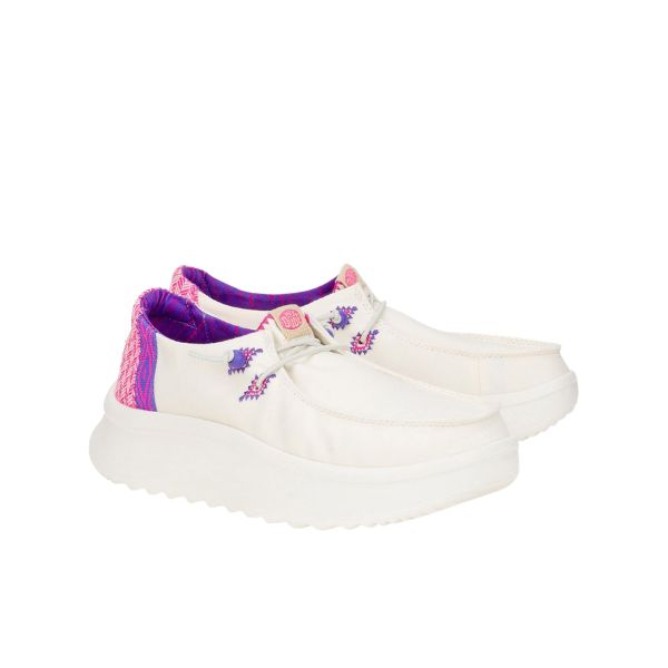 Hey Dude Wendy Peak Chambray Woven sneakers platform in tessuto bianco