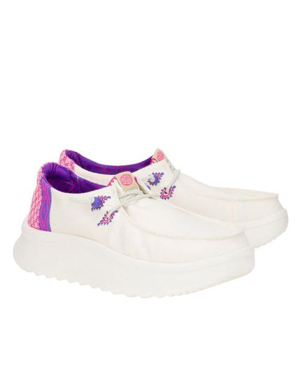 Hey Dude Wendy Peak Chambray Woven sneakers platform in tessuto bianco