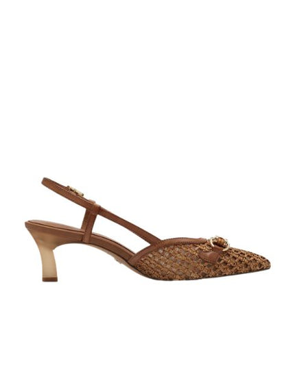Tamaris slingback intrecciate con accessorio gioiello marrone