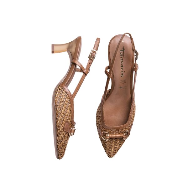 Tamaris slingback intrecciate con accessorio gioiello marrone