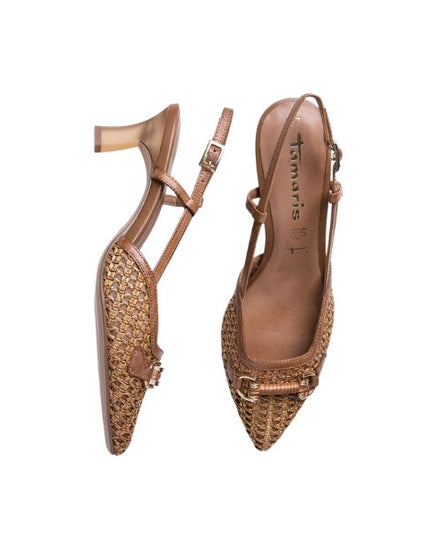 Tamaris slingback intrecciate con accessorio gioiello marrone