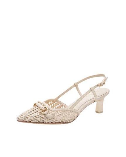 Tamaris slingback intrecciate con accessorio gioiello avorio