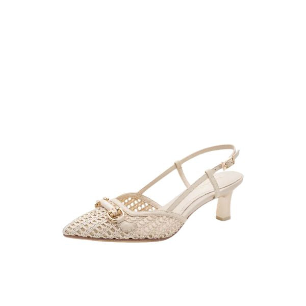 Tamaris slingback intrecciate con accessorio gioiello avorio