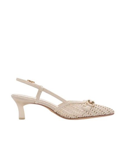 Tamaris slingback intrecciate con accessorio gioiello avorio