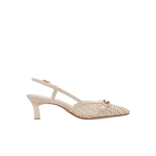 Tamaris slingback intrecciate con accessorio gioiello avorio
