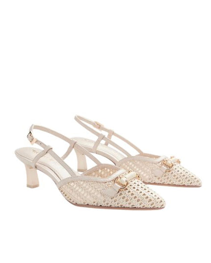 Tamaris slingback intrecciate con accessorio gioiello avorio