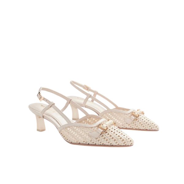 Tamaris slingback intrecciate con accessorio gioiello avorio