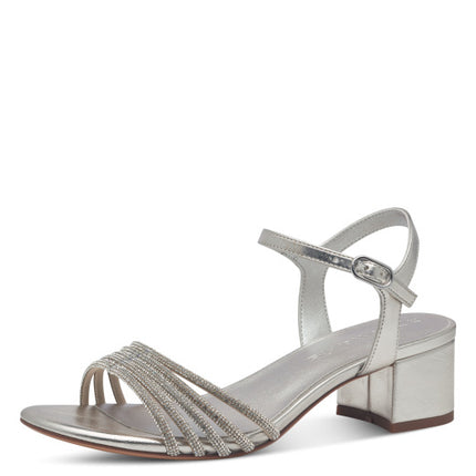 Tamaris sandali con tacco a blocco e strass platino