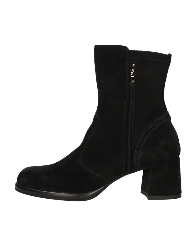 Nero Giardini I514311D tronchetti donna in pelle nera e tessuto tecnico con tacco