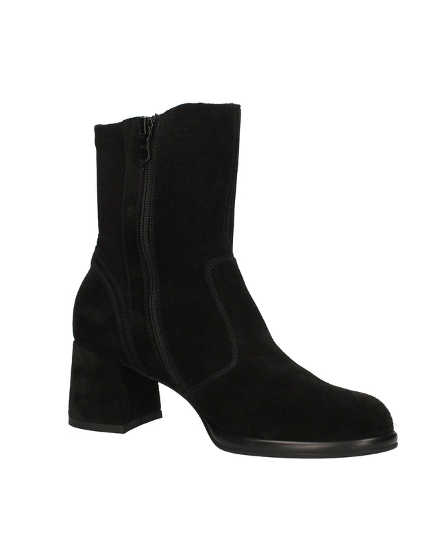 Nero Giardini I514311D tronchetti donna in pelle nera e tessuto tecnico con tacco