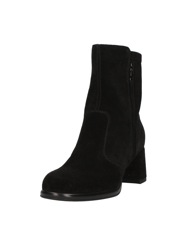 Nero Giardini I514311D tronchetti donna in pelle nera e tessuto tecnico con tacco