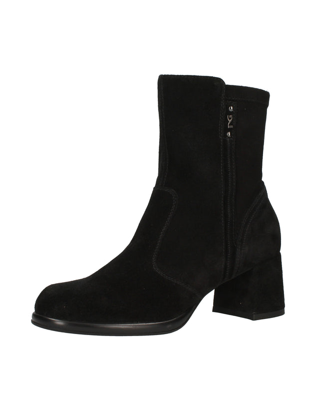 Nero Giardini I514311D tronchetti donna in pelle nera e tessuto tecnico con tacco