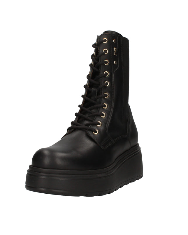 Nero Giardini I514900D anfibi in pelle nera con suola platform