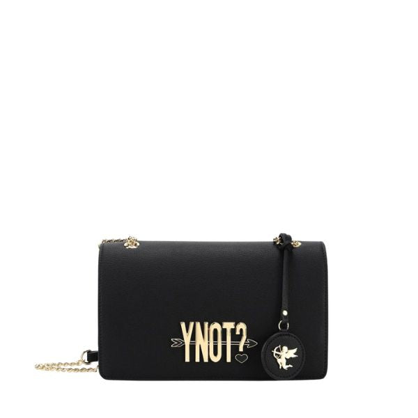 Ynot? LVS001F6 black borsa a tracolla con catena e logo metallico