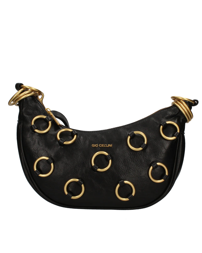 Gio Cellini DD068 hobo bag nera con anelli dorati