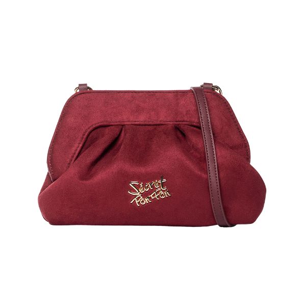 Secret Pon Pon Margaret Suede Clutch S Borsa a mano rossa con tracolla