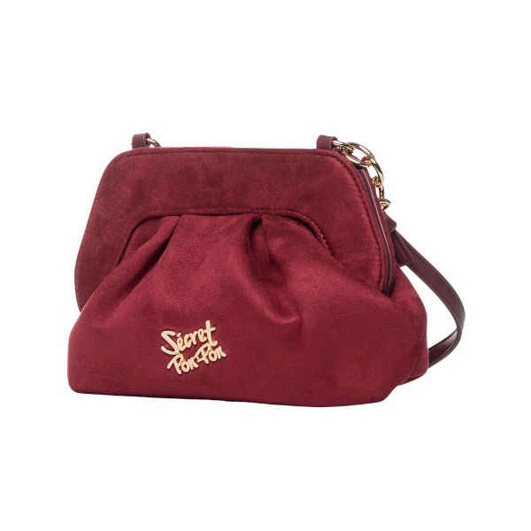 Secret Pon Pon Margaret Suede Clutch S Borsa a mano rossa con tracolla