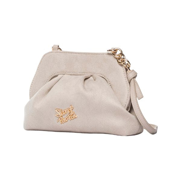 Secret Pon Pon Margaret Suede Clutch S borsa a mano bianca con tracolla