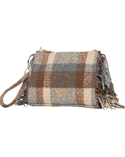 Secret Pon Pon Isabella Clutch borsa a mano in tessuto tartan