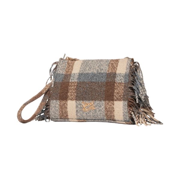 Secret Pon Pon Isabella Clutch borsa a mano in tessuto tartan