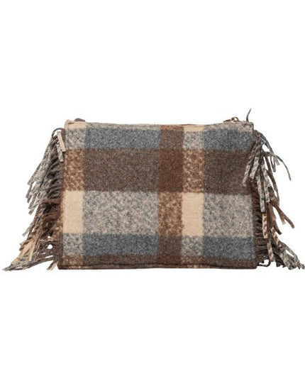 Secret Pon Pon Isabella Clutch borsa a mano in tessuto tartan