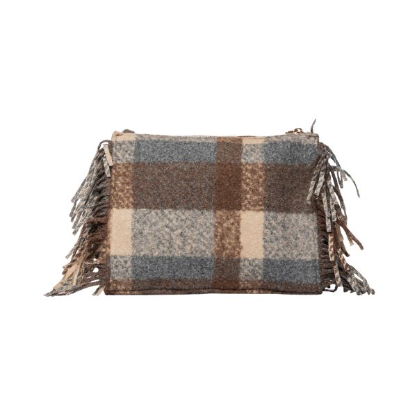 Secret Pon Pon Isabella Clutch borsa a mano in tessuto tartan