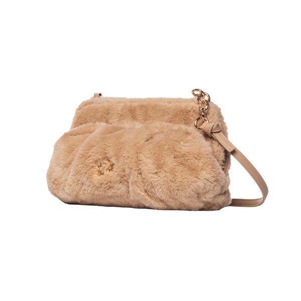 Secret Pon Pon Margaret M borsa a tracolla in pelliccia sintetica beige