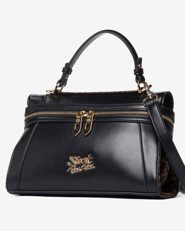 Secret Pon Pon Ines Satchel Small borsa a mano nera con tracolla