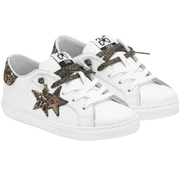 2Star Sneakers Bambina Low in Pelle Bianca