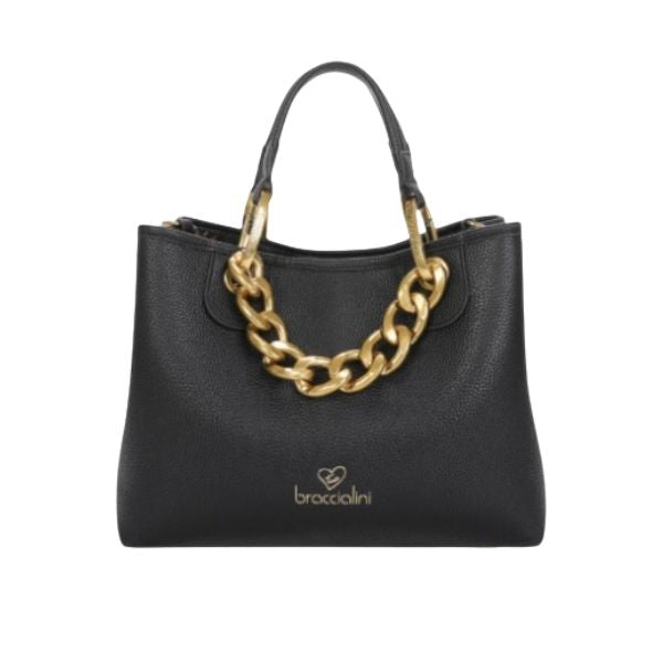 BRACCIALINI BETH JEWELS B18530 Borsa a mano con catena dorata grande Nera