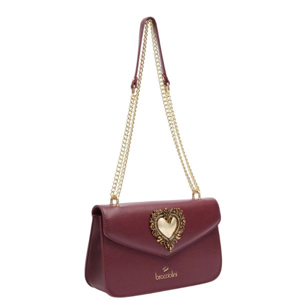 BRACCIALINI BAROQUE B18594 Borsa a tracolla con cuore dorato in cornice barocca Bordeaux