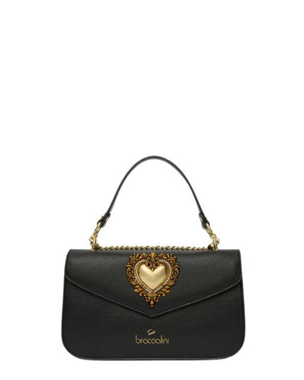 BRACCIALINI BAROQUE B18594 Borsa  a tracolla con cuore dorato in cornice barocca Nera