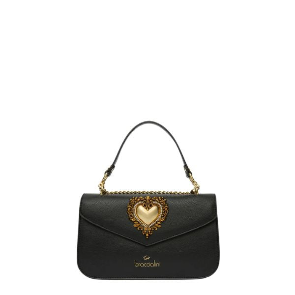 BRACCIALINI BAROQUE B18594 Borsa  a tracolla con cuore dorato in cornice barocca Nera