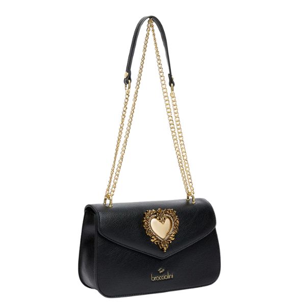 BRACCIALINI BAROQUE B18594 Borsa  a tracolla con cuore dorato in cornice barocca Nera