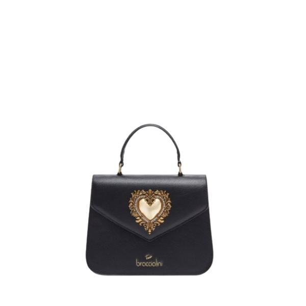 BRACCIALINI BAROQUE B18593 Borsa a mano con cuore dorato deorativo in cornice barocca Nera