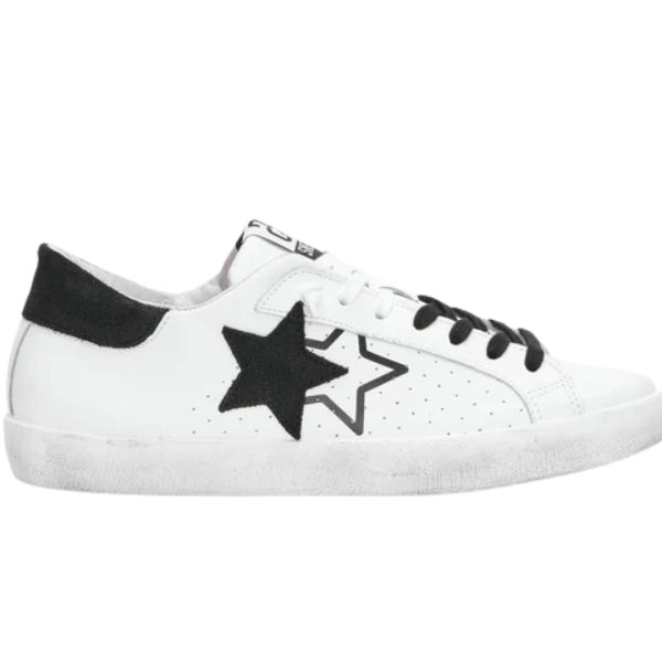 2Star Prime Star Sneaker in Pelle Bianca con Dettagli in Crosta Nera