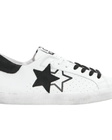 2Star Prime Star Sneaker in Pelle Bianca con Dettagli in Crosta Nera