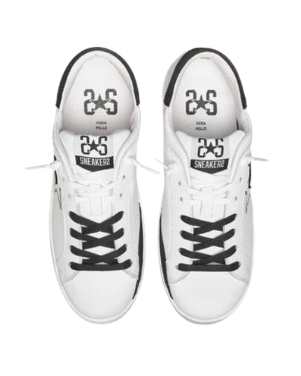 2Star Prime Star Sneaker in Pelle Bianca con Dettagli in Crosta Nera