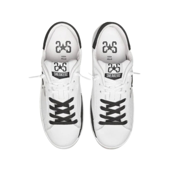 2Star Prime Star Sneaker in Pelle Bianca con Dettagli in Crosta Nera