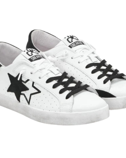 2Star Prime Star Sneaker in Pelle Bianca con Dettagli in Crosta Nera