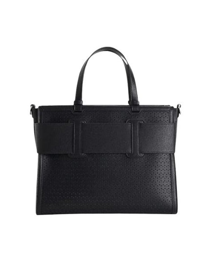 Armani Exchange borsa shopping traforata con logo smaltato nera