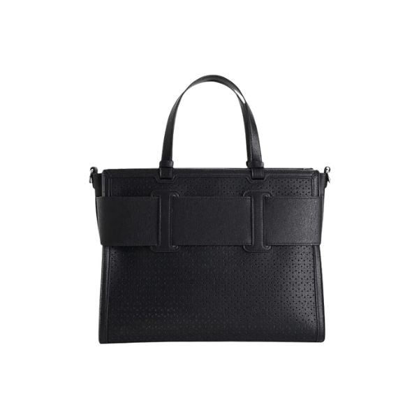 Armani Exchange borsa shopping traforata con logo smaltato nera