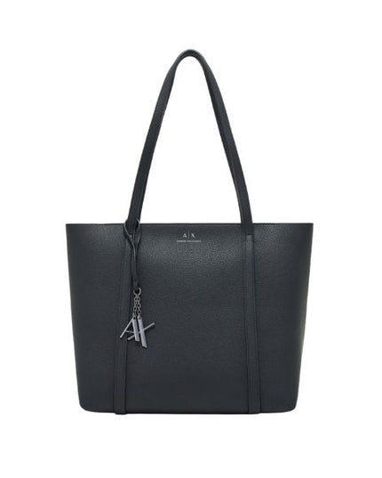 Armani Exchange borsa shopping nera effetto granato con charm logato