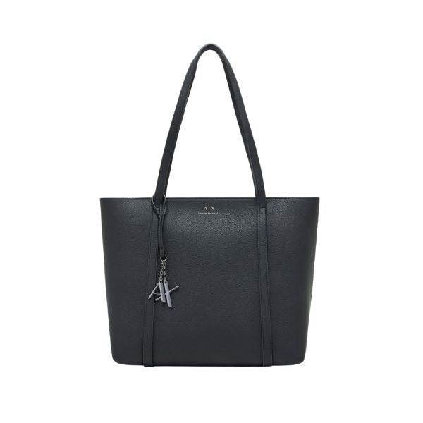 Armani Exchange borsa shopping nera effetto granato con charm logato