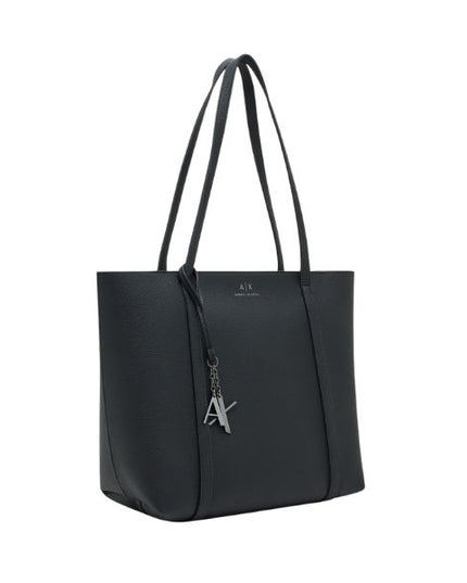 Armani Exchange borsa shopping nera effetto granato con charm logato