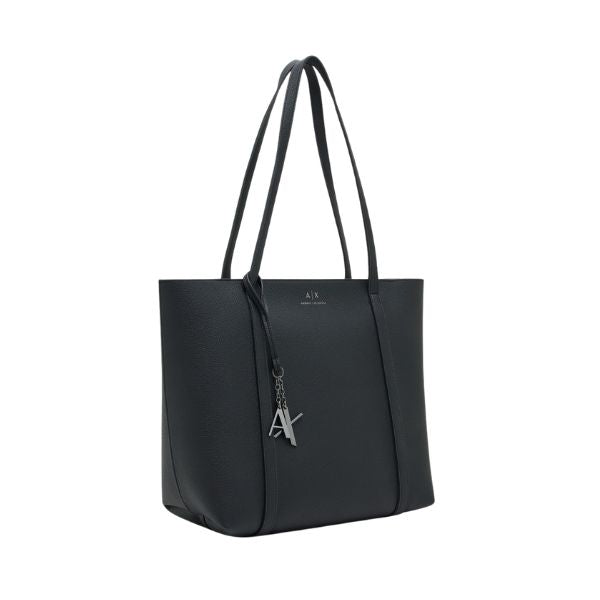 Armani Exchange borsa shopping nera effetto granato con charm logato