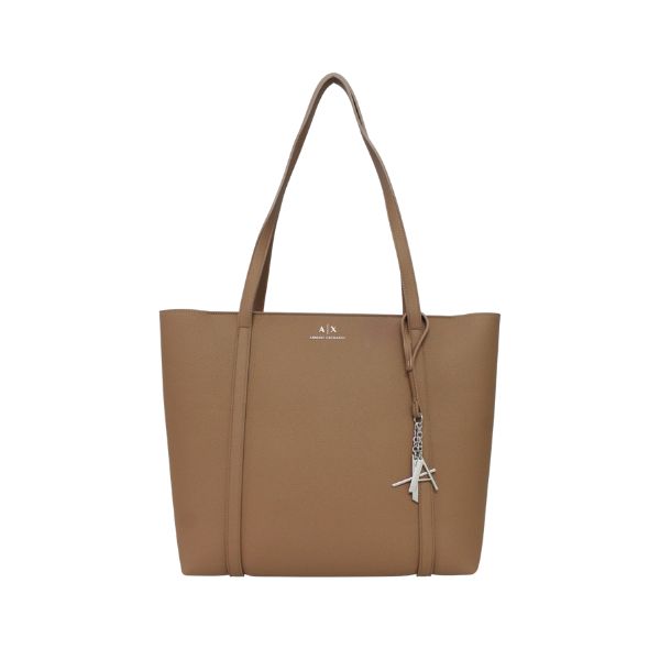 Armani Exchange borsa shopping marrone effetto granato con charm logato