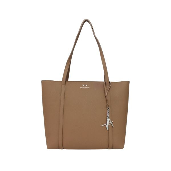 Armani Exchange borsa shopping marrone effetto granato con charm logato