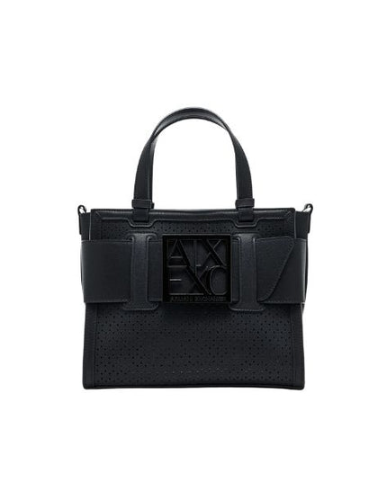 Armani Exchange borsa Tote piccola traforata con logo smaltato nero