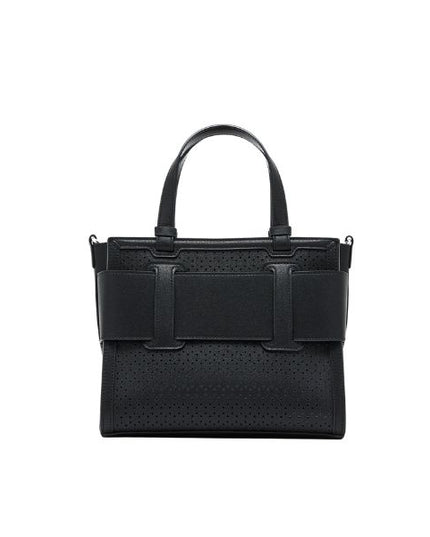 Armani Exchange borsa Tote piccola traforata con logo smaltato nero